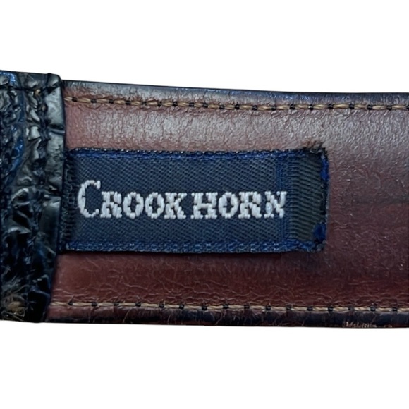 Crookhorn Croc-Embossed Black Leather Belt Italy/USA Silver Buckle/Tip Size 40 - Picture 5 of 14